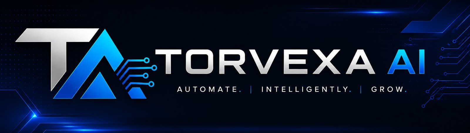 Logotipo de Torvexa AI con el lema Automate. Intelligently. Grow.